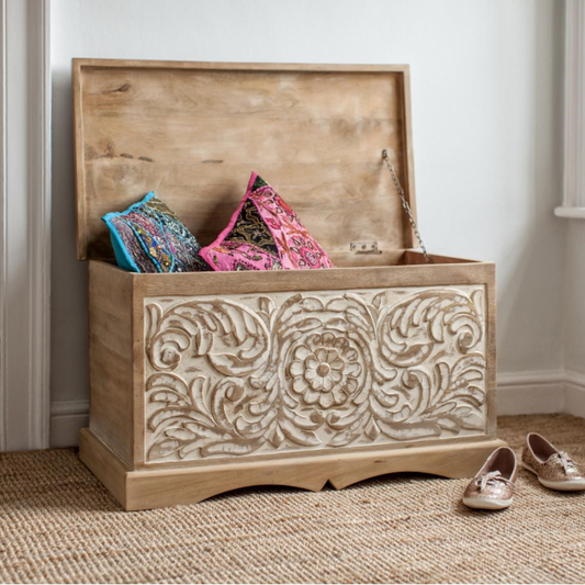 Trunk sandook blanket box carved wooden