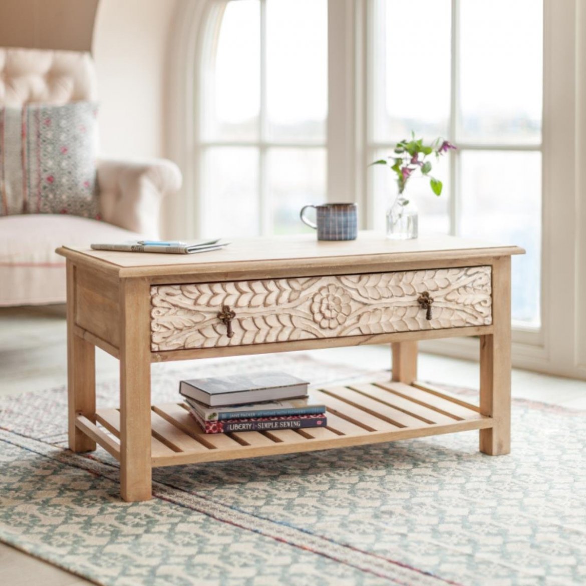 Coffee Table Wooden  — Dahlia Carved Main image