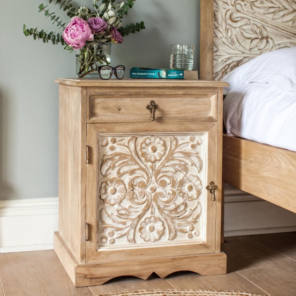 Bedside Table Carved — Dahlia Collection Main image